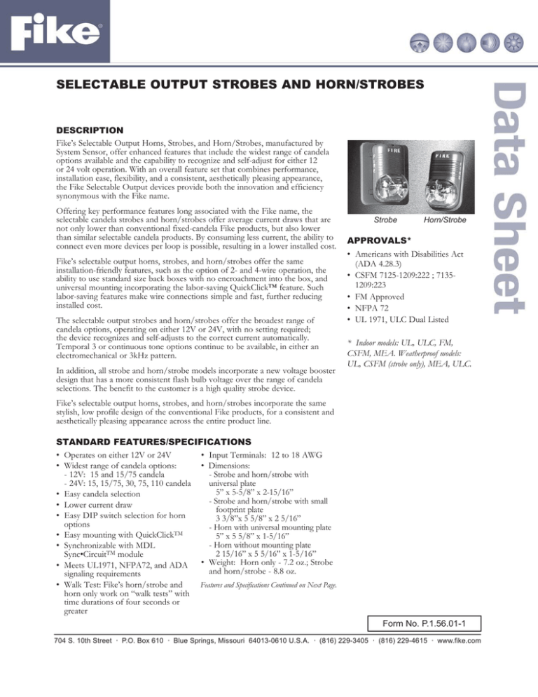 Selectable Output Wall Speaker/Strobes