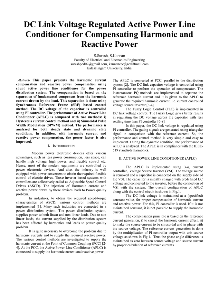 DC Link Voltage Regulated Active Power Line Conditioner for