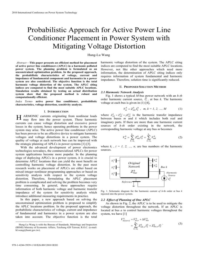 Probabilistic Approach for Active Power Line Conditioner Placement
