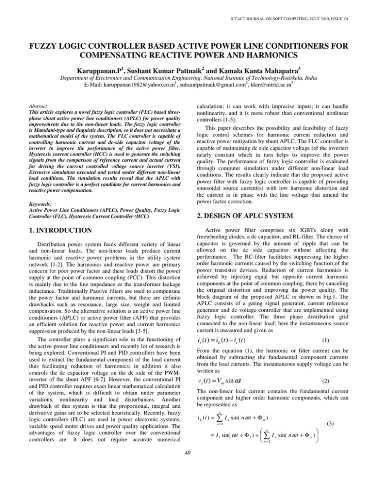fuzzy logic controller based active power line conditioners for