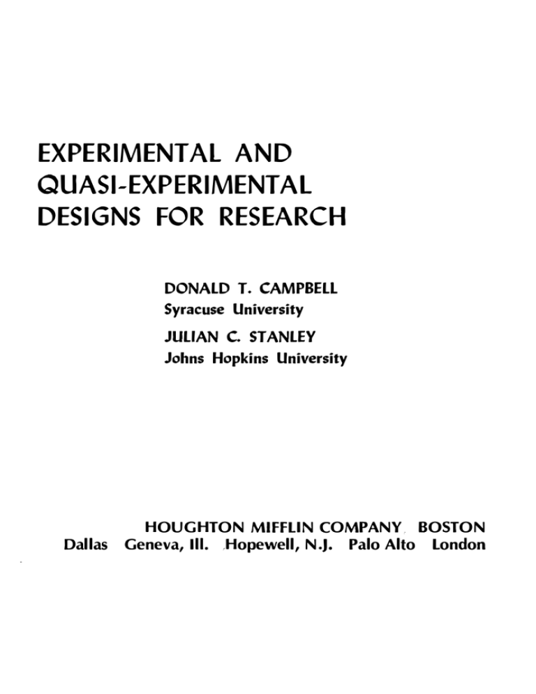 chapter 6 quantitative research designs experimental quasi experimental and descriptive