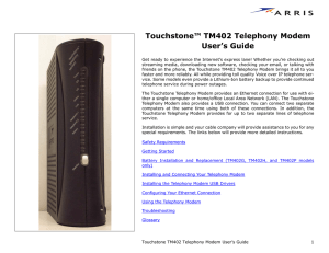 Touchstone TM402 Telephony Modem User`s Guide