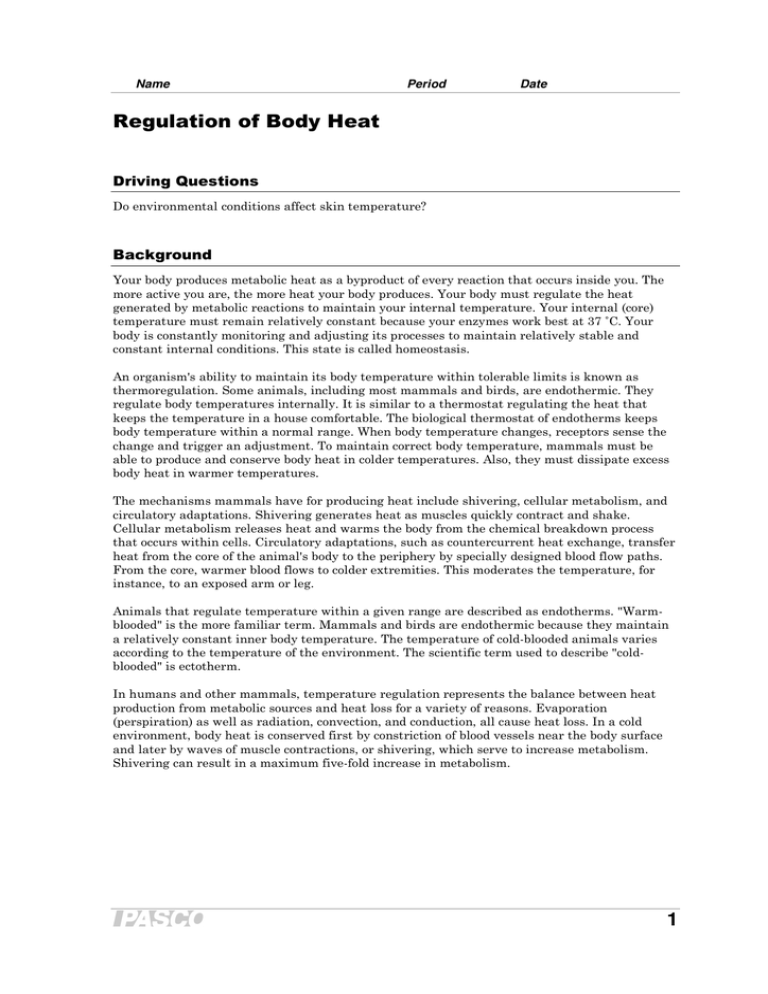 1 Regulation of Body Heat