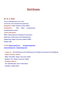 Brief Resume - Thapar University