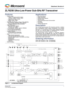 ZL70250 Ultra-Low-Power RF Transceiver (Datasheet)