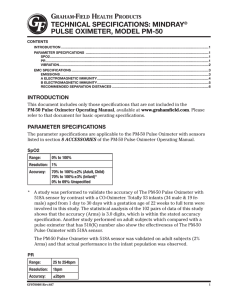 Technical SpecificaTionS: Mindray® pulSe oxiMeTer, Model pM-50