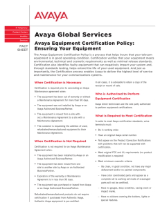 Avaya Equipment Certification Policy: Ensuring