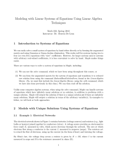 Modeling with Linear Systems of Equations Using Linear Algebra
