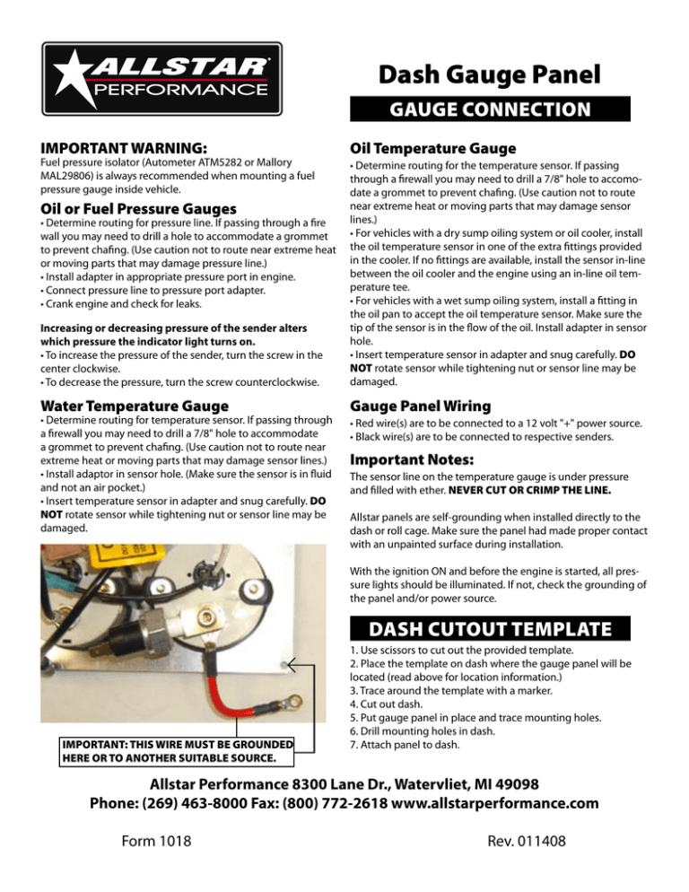 Dash Gauge Panel Motor State Distributing