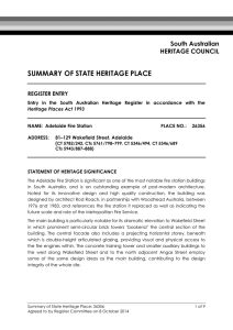 SUMMARY OF STATE HERITAGE PLACE