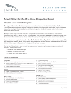 Select Edition Certified Pre-Owned Inspection Report