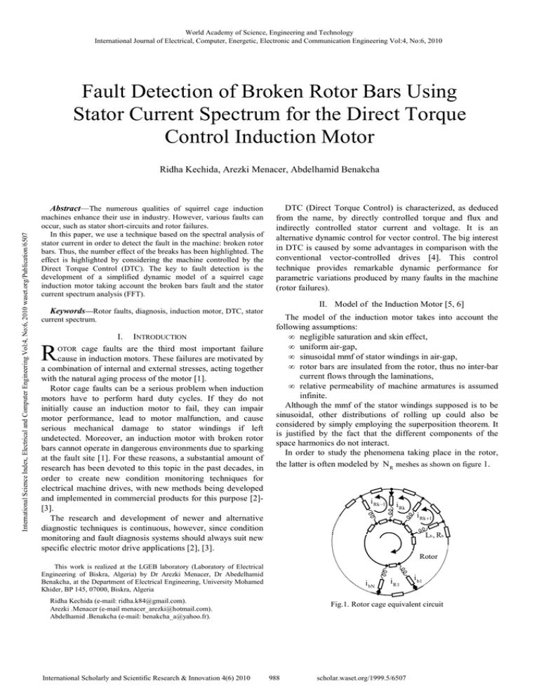 Fault Detection of Broken Rotor Bars Using Stator Current Spectrum