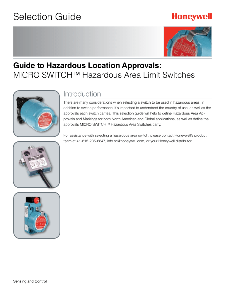 MICRO SWITCH™ Hazardous Area Limit Switches