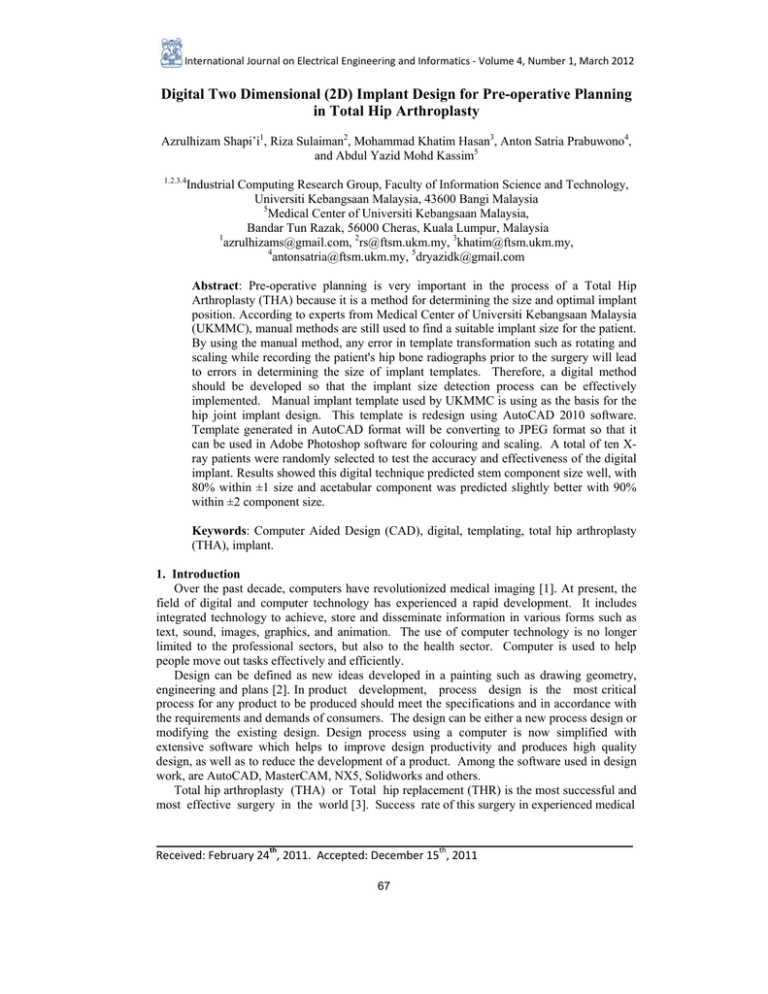 Implant Design For Pre-operative Planning In Total Hip Arthroplasty