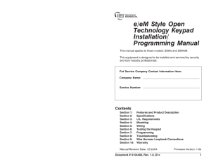 e/eM Style Open Technology Keypad Installation/ Programming