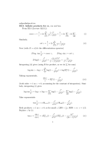 m2pm3infprod.tex III.9. Infinite products for sin, cos and tan. From III