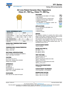 VY1 Series AC Line Rated Ceramic Disc Capacitors Class X1, 760