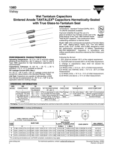 138D Vishay Wet Tantalum Capacitors Sintered Anode TANTALEX