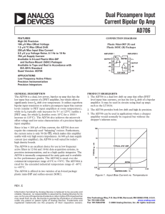 AD706 Dual Picoampere Input Current Bipolar Op Amp Data Sheet
