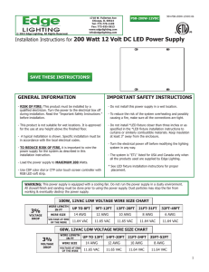 Installation Instructions for 200 Watt 12 Volt DC LED Power Supply