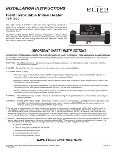 INSTALLATION INSTRUCTIONS Field Installable Inline Heater