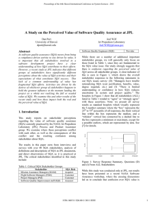 A Study on the Perceived Value of Software Quality Assurance at JPL