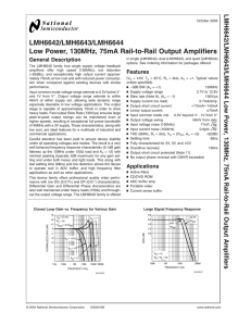 LMH6642/LMH6643/LMH6644 Low Power, 130MHz, 75mA Rail