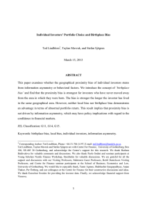 Individual Investors` Portfolio Choice and Birthplace Bias Ted