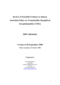 Review of Scientific Evidence to Inform Australian Policy on TSEs