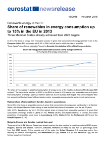 Share of renewables in energy consumption up to 15