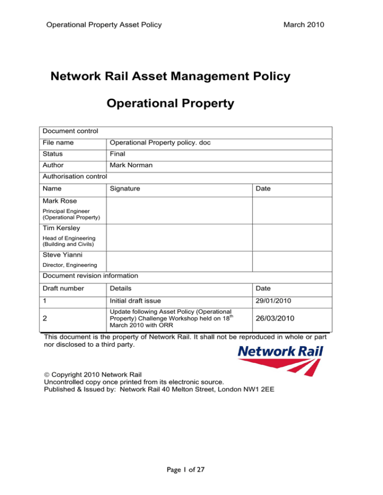 network rail strategic asset management plan