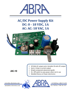 AC/DC Power Supply Kit DC: 0 - 18 VDC, 1A AC