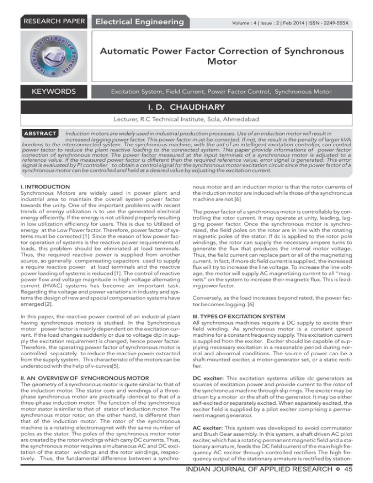 Automatic Power Factor Correction Of Synchronous Motor