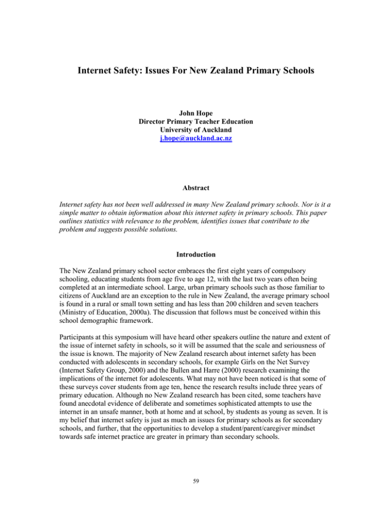 Safety Issues For New Zealand Primary Schools