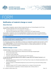 Notification of material change or event