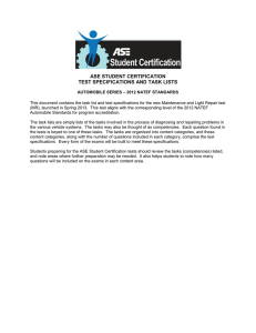 ase student certification test specifications and task lists