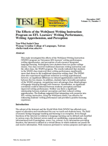 TESL-EJ 11.3 -- The Effects of the WebQuest Writing Instruction