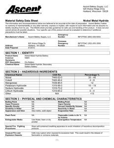 Material Safety Data Sheet Nickel Metal Hydride