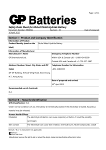 Safety Data Sheet for Nickel Metal Hydride Battery Section I