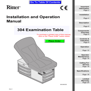 Installation and Operation Manual 304 Examination Table