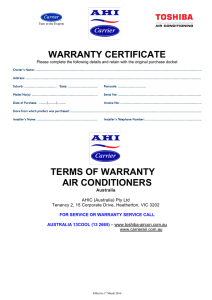 warranty certificate - Toshiba Air Conditioning