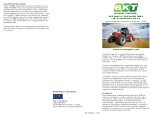 BKT AGRICULTURE RADIAL TIRES LIMITED WARRANTY POLICY