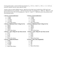 1. Device 1 Transconductance a. 1/50kΩ b. 1/25kΩ c. 1/12.5kΩ d. 1