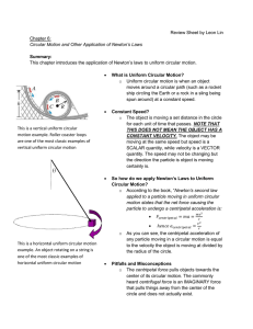 Circular Motion and Other Application of Newton`s Laws Summary