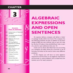Chapter 3 Algebraic Expressions and Open Sentences