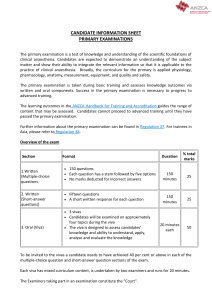 candidate information sheet primary examinations