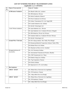 LIST OF VENDORS FOR 400 KV TRANSMISSION LINES