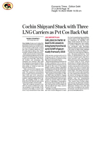 Cochin Shipyard Stuck with Three LNG Carriers as Pvt Cos