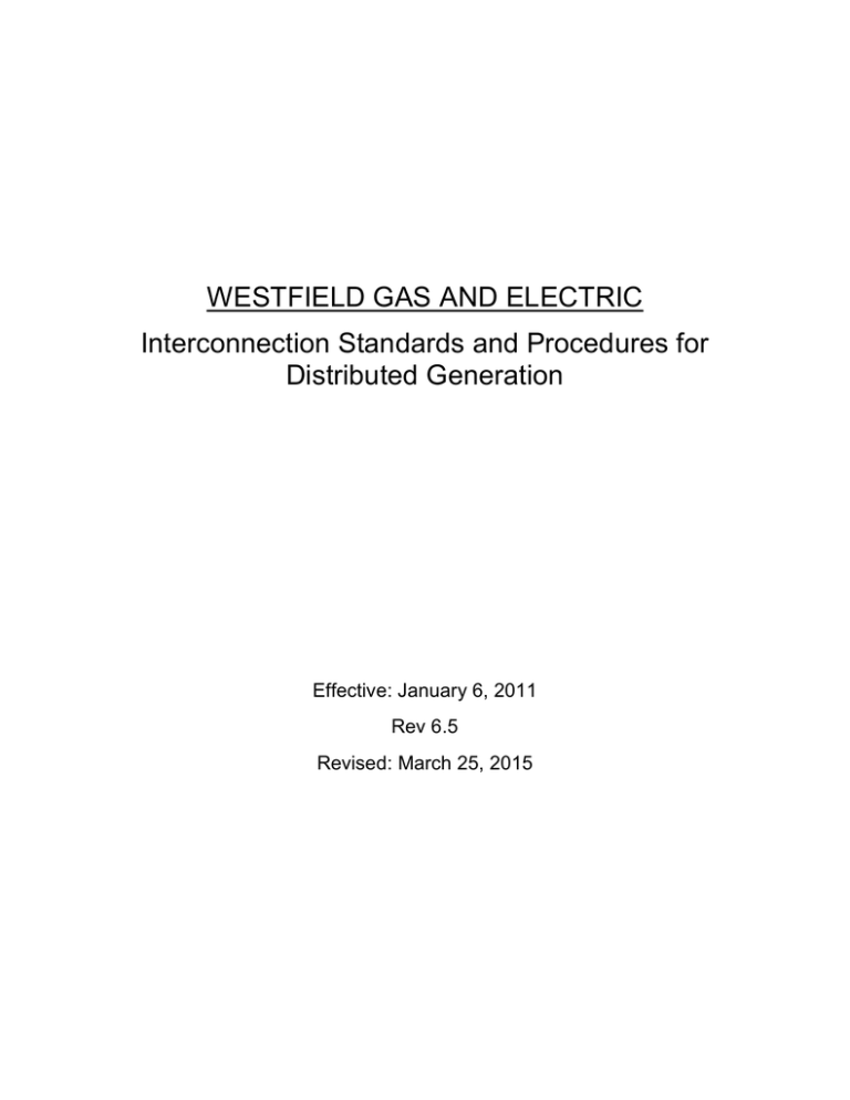 WESTFIELD GAS AND ELECTRIC Interconnection Standards And