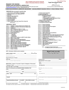 Request for Testing Hemostasis Reference Laboratory (fill in form for